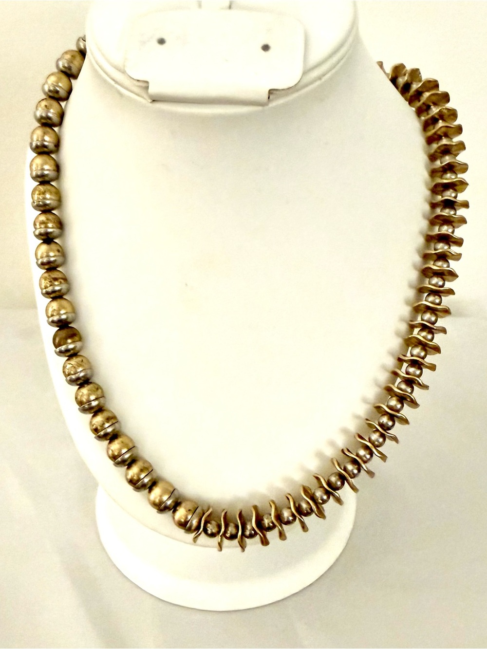 Jessica Simpson Two Tone Gold Silver Beaded Statement Necklace Toggle